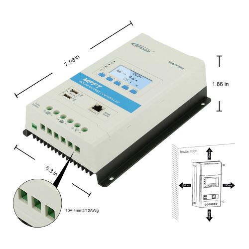 EPEVER Tracer-AN MPPT Solar Charge Controller – 10A, 20A, 30A, 40A – 12V/24V Auto, Max PV 100V, Negative Ground