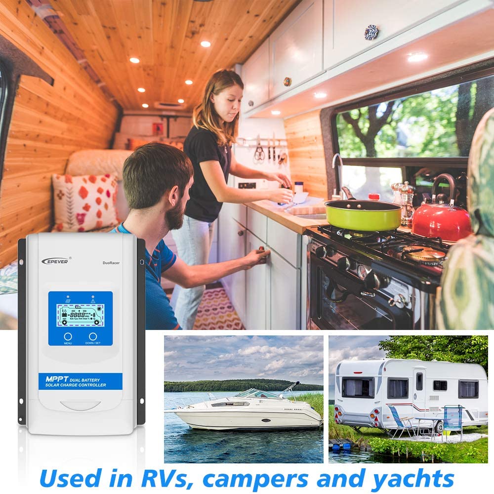 Temank EPever MPPT Dual Battery Solar Controller Regulator DR2210N 20A