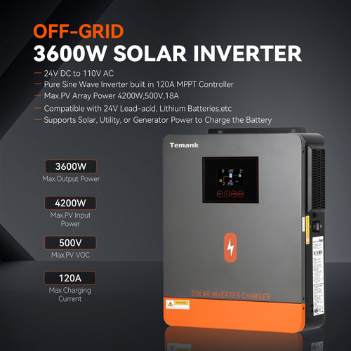 Temank 3600W DC 24V AC 110V All In One Solar Inverter